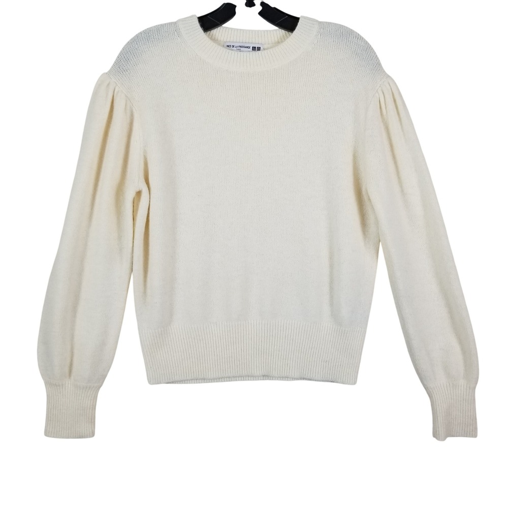 Uniqlo Ines de la Fressange Paris Puff Sleeve Sweater‎ Cream Sz M Wool Blend